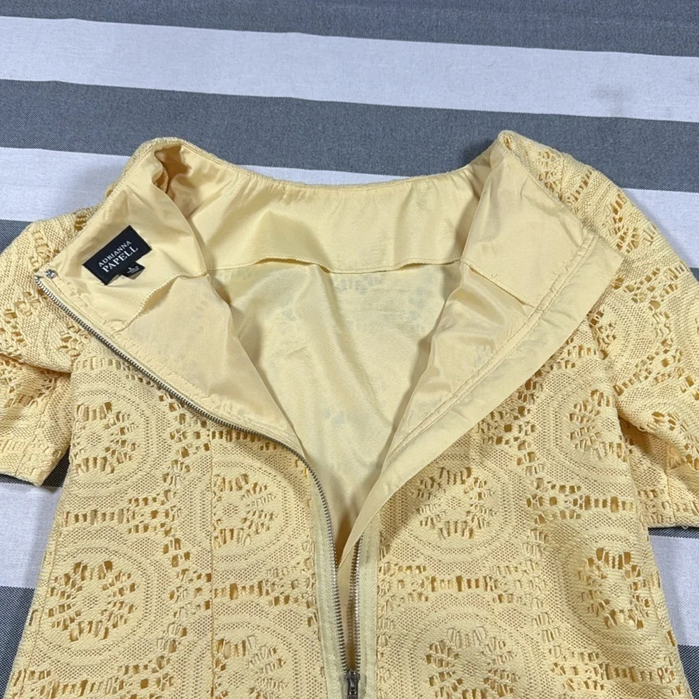 Adrianna Papell Womens Yellow Lace Shift Dress Elbow Sleeve Size 8 Spring Mod - Picture 10 of 11